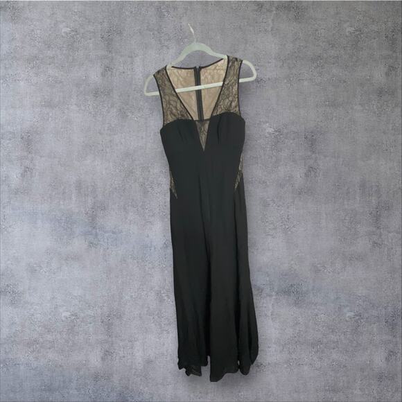 Max and Cleo Evening Gown 4 Black Mesh Sheer Panel Formal Event Elegant Maxi - Picture 3 of 8